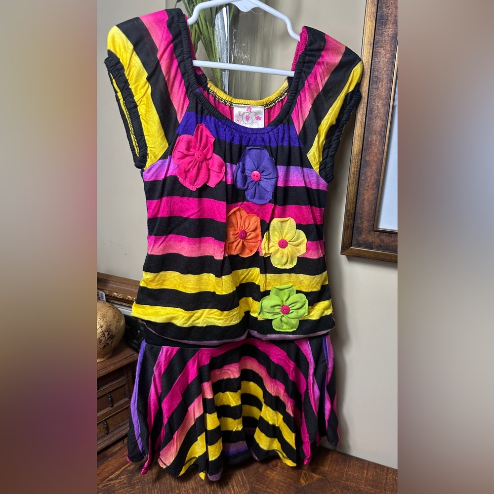 Me & Ko 6 Girls Striped Dress with Flowers